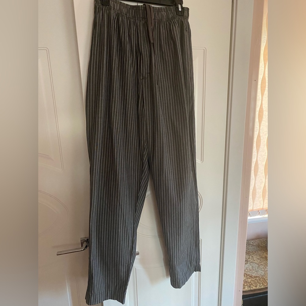 Brand-Happy Chef Uniform, Size-Large, Color Grey/ White Stripes.